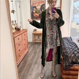 Green velvet long duster evening jacket/ kimono
